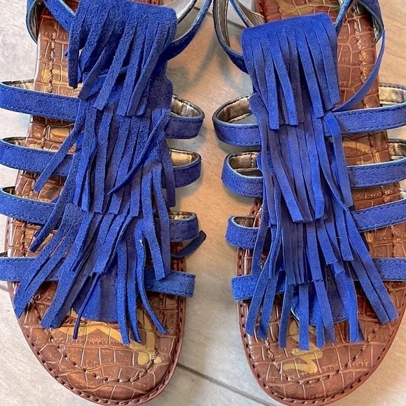 HOST PICK 💙 SAM EDELMAN Suede Leather Fringe Sandal Royal Blue, Size 7.5 - Picture 8 of 13